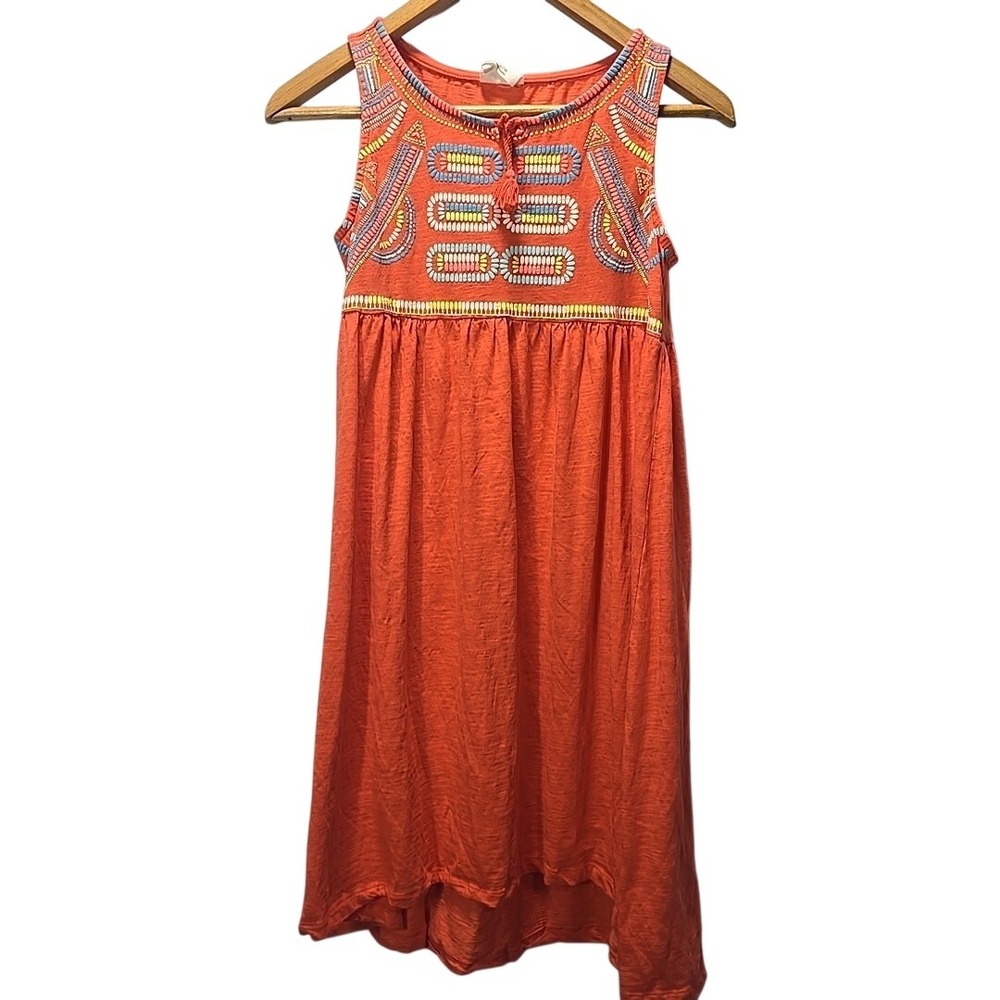 Crazy 8 Orange Embroidered Sleeveless Dress Tassel High-Low Girls Size 14 Boho